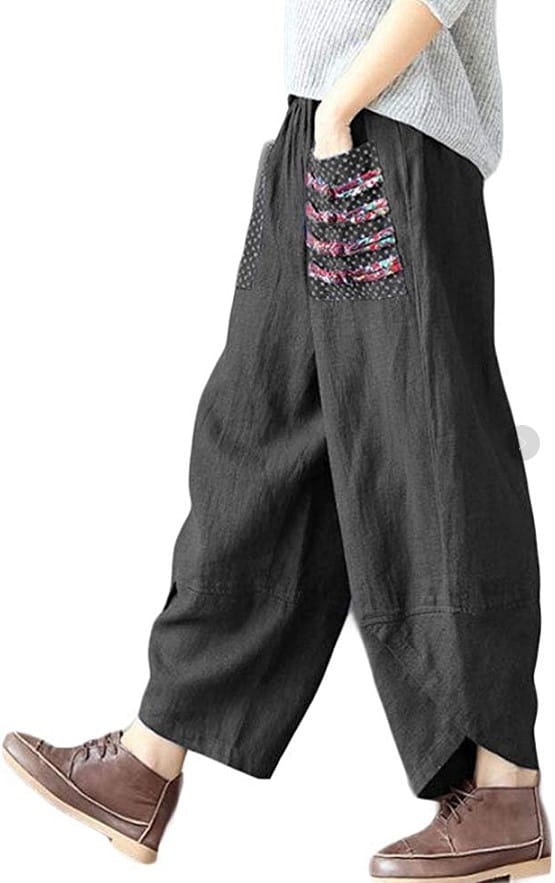 Patchwork Cotton-Linen Wide-Leg Pants 1