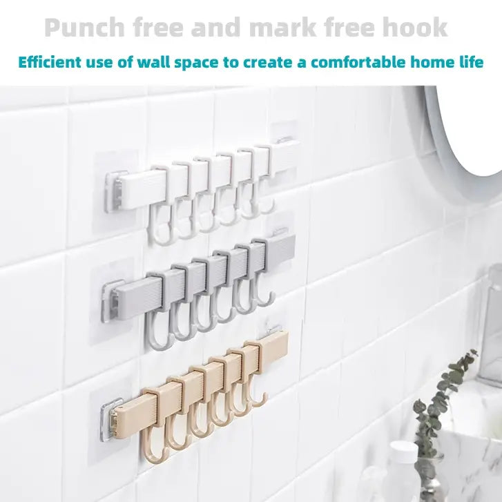Powerful No-Trace Wall-Mounted Suction Hook with 6 Links