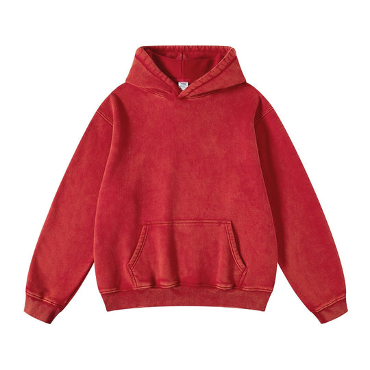 OSACOD Mens Oversized Hoodies Pullover Vintage Sweatshirt Acid Wash Heavyweight Plush Cotton Baggy Streetwear Top Athletic (Red-M)