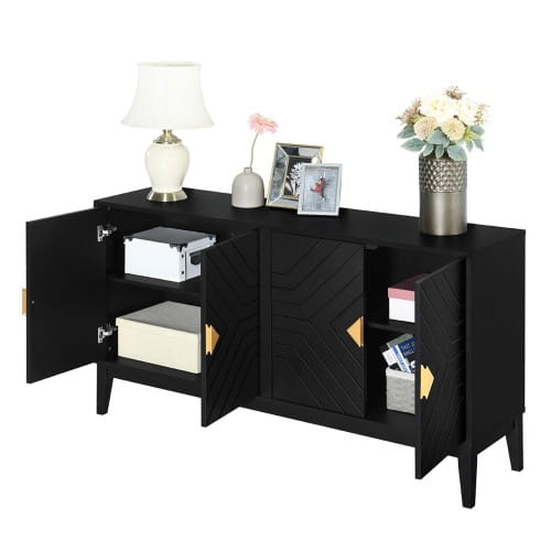 4-door Sideboard Storage Cabinet For Living And Dining Room Two Large Cabinets With Gold Handle And Adjustable Shelves