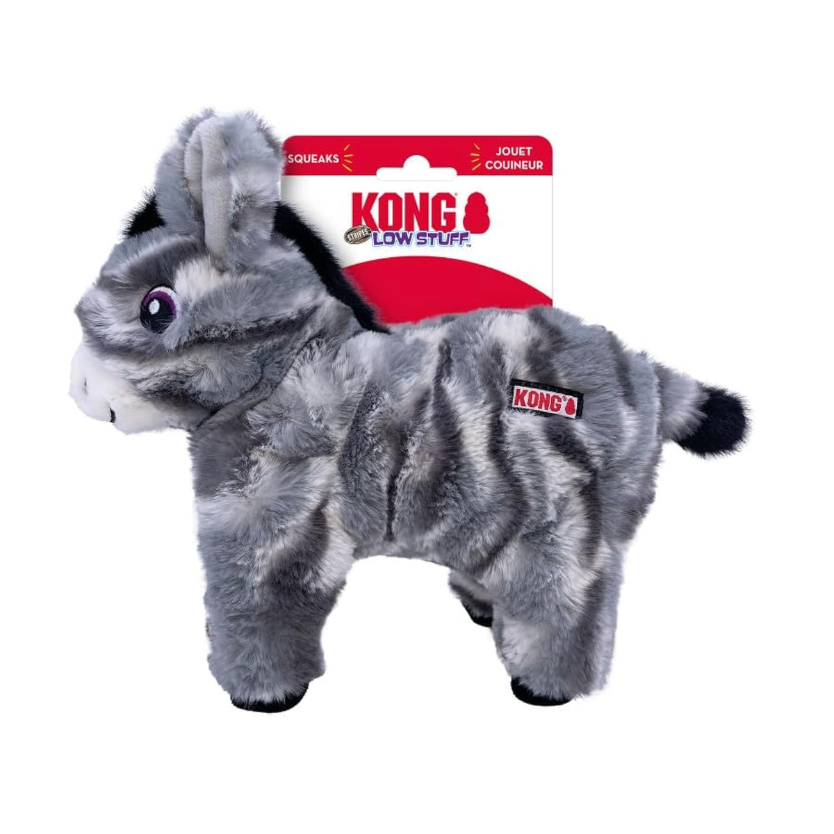KONG Low Stuff Stripes Plush Dog Toy for All Sized Dog Breeds (Donkey)