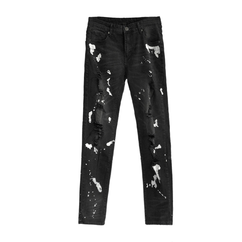 Trendy Men's Distressed Jeans with Paint Splatter Design