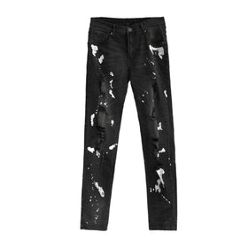 Trendy Men's Distressed Jeans with Paint Splatter Design