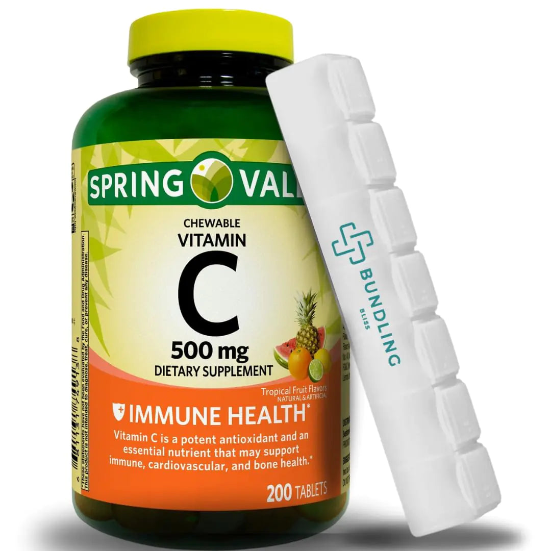Bundling Bliss Spring Valley Vitamin C 500mg Chewable Tablets Dietary Supplement 200 Count 7 Day Pill Organizer Included - 1 Pack