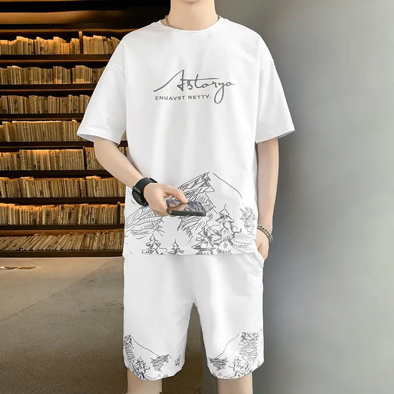 Trendy Men’s Ice Silk Short-sleeved Shorts Outfit
