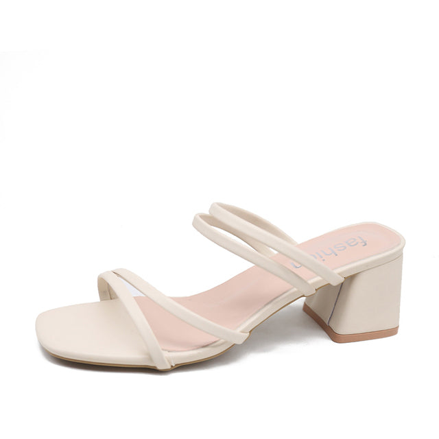 Elegant Women's Square Heel Cross-Tied Leather Sandals