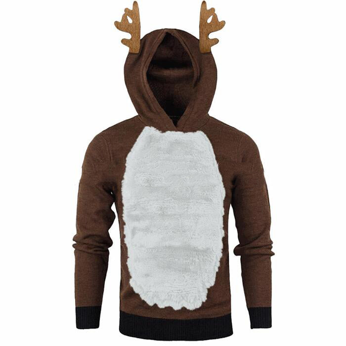 Men's Hooded Fleece Christmas Reindeer Colorblock Sweatshirt