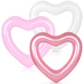 Whaline 3Pcs Inflatable Heart Pool Float Rose Gold Pink White Swim Heart Shaped Pool Rings Float Loungers Tube for Summer Swimming Pool Beach Bachelorette Party 47.3 x 39.4 Inch