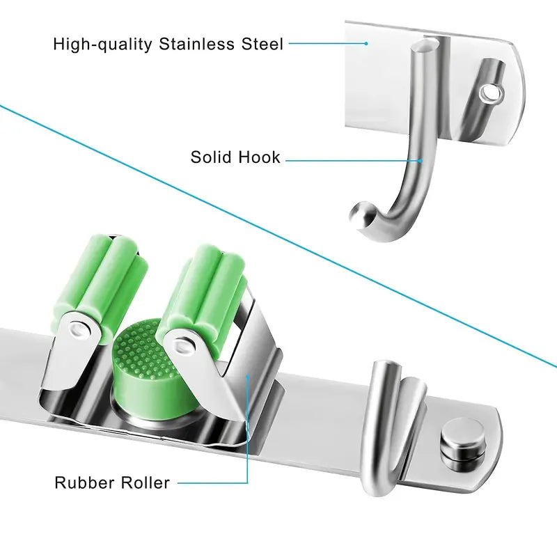 Wall Mounted Heavy Duty Broom and Mop Holder Organizer