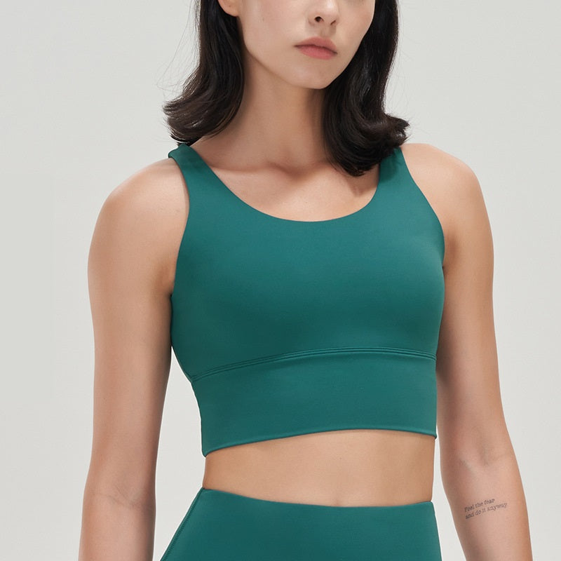 Women's Deep V Sports Bra with Chest Pad and High Collar