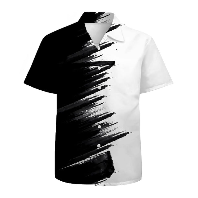 White Black Mens Hawaiian Shirts 3D Graphic Button Down Short Sleeve Tropical Holiday Beach Aloha Shirt