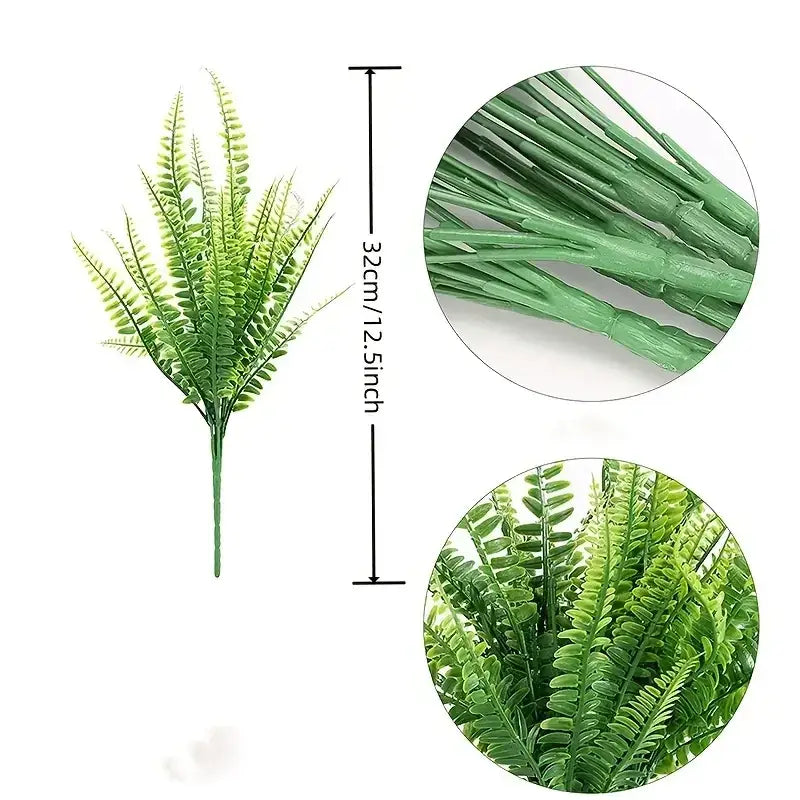 Green artificial fern plant with detailed fronds and a sturdy stem.