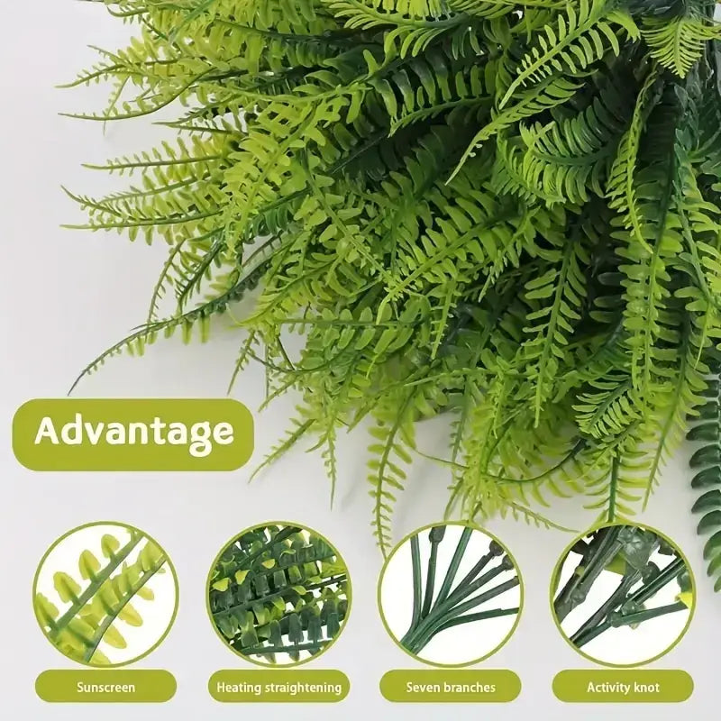 Lush green artificial fern foliage with detailed, layered fronds and sturdy stems.