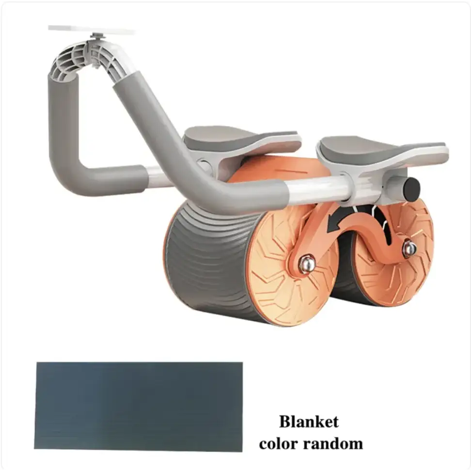 Gray and orange plastic exercise roller bike with ergonomic handlebars and dual wheels.