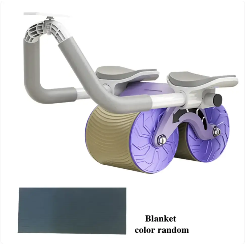 Purple and beige roller bike with gray handlebars and seats.