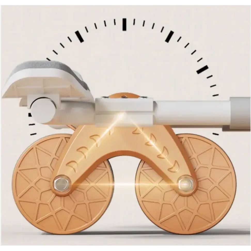 A sleek, beige-colored roller skate with a white frame and geometrically patterned wheels.