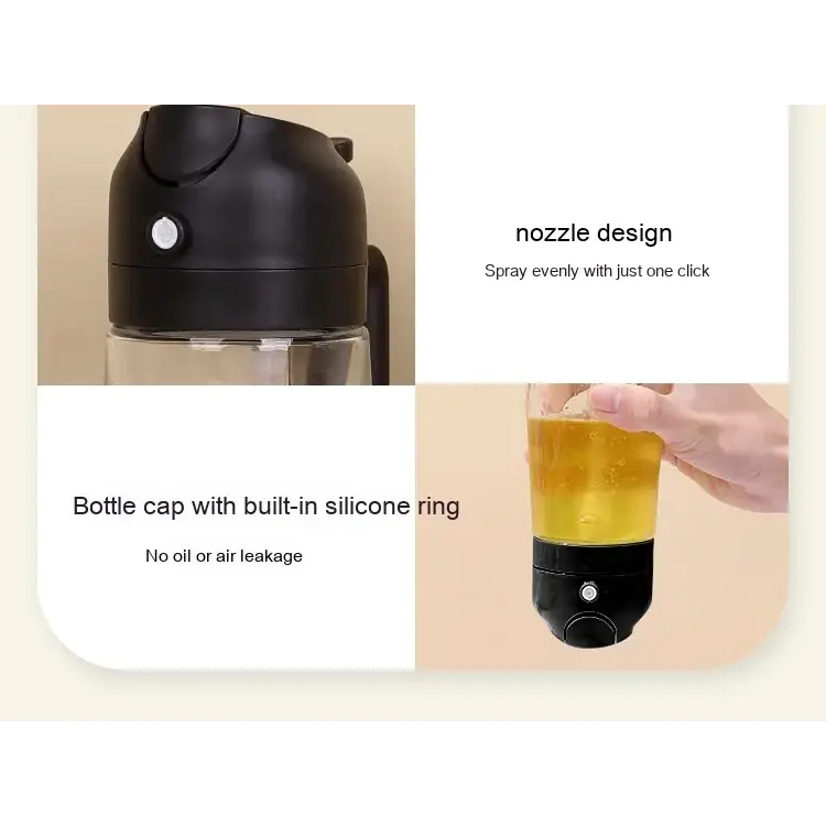 Black plastic spray bottle with a sleek, ergonomic nozzle design and a secure cap featuring an integrated silicone ring for leak-proof sealing.
