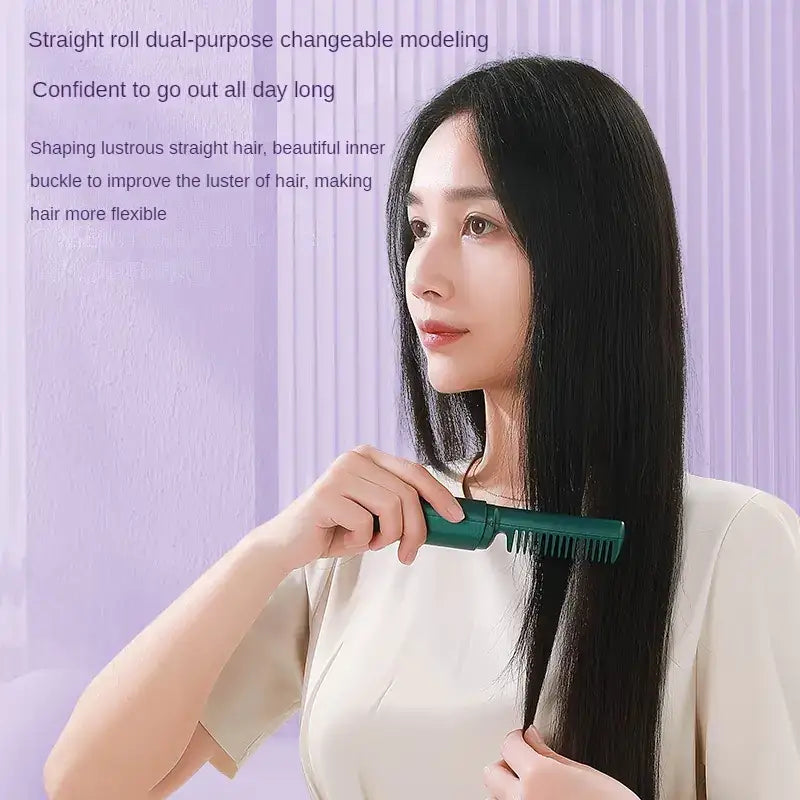 Green plastic straightening comb with a built-in inner buckle for styling hair