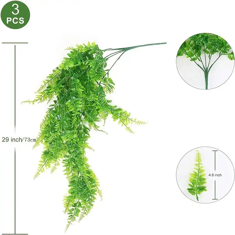 Green artificial fern plant, 3 pieces.