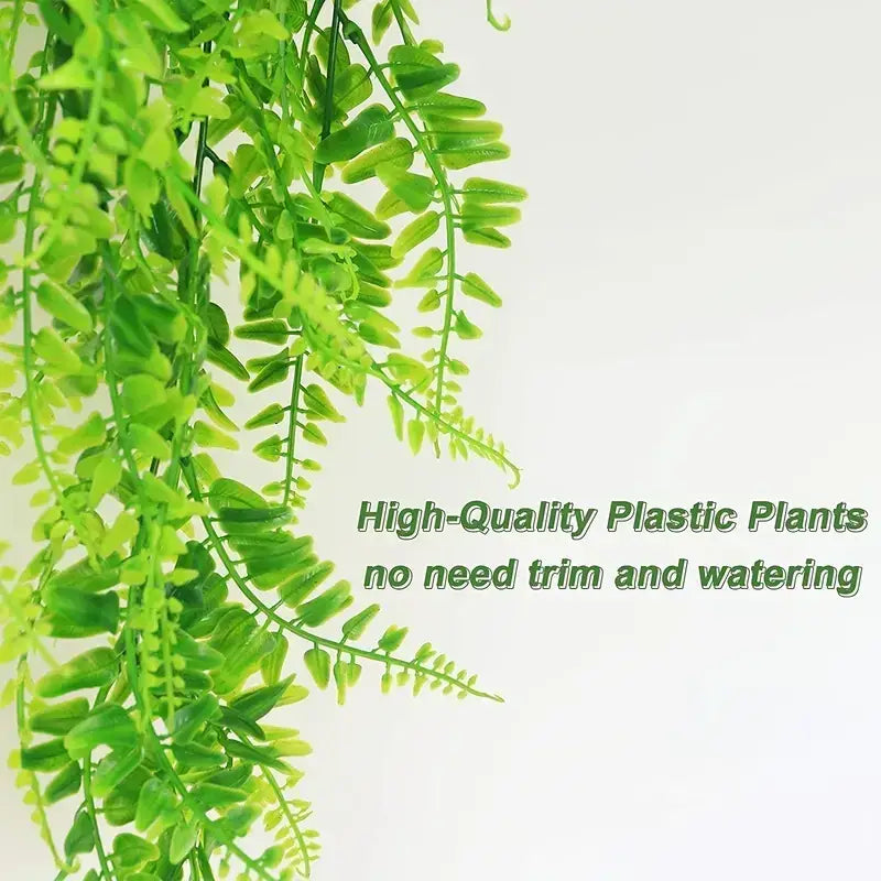 Vibrant green artificial fern with realistic leaf texture and delicate, cascading fronds.