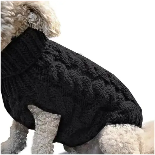 Black cable-knit sweater for dogs