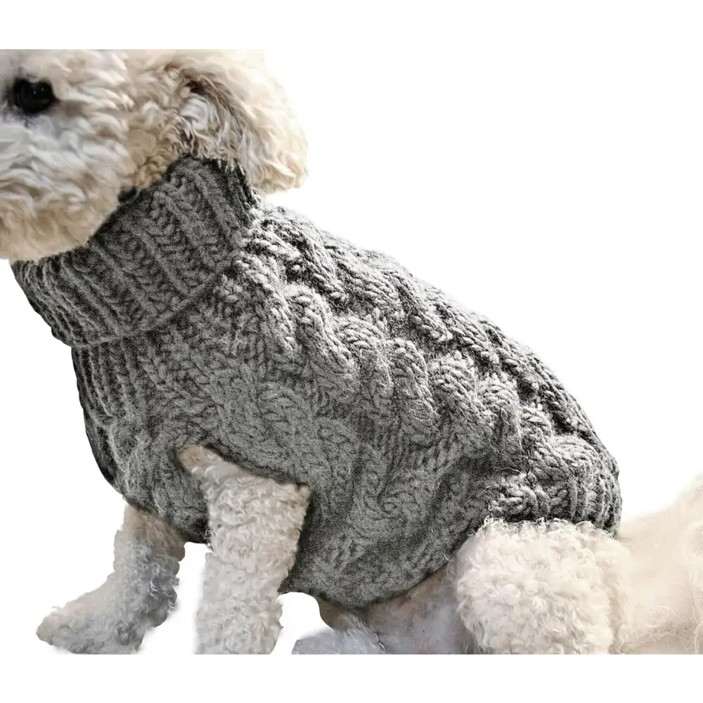 Gray cable-knit sweater for dogs.