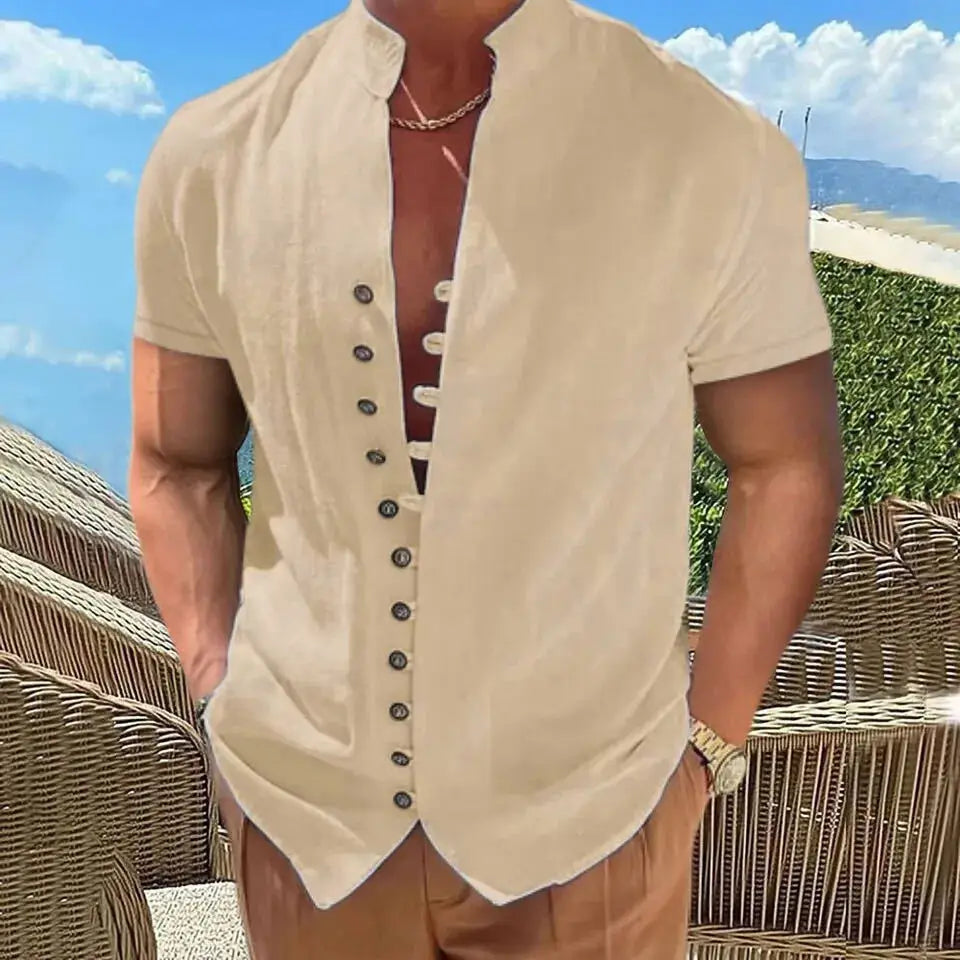 2023 Men's Slim Fit Solid Color Short Sleeve Shirt