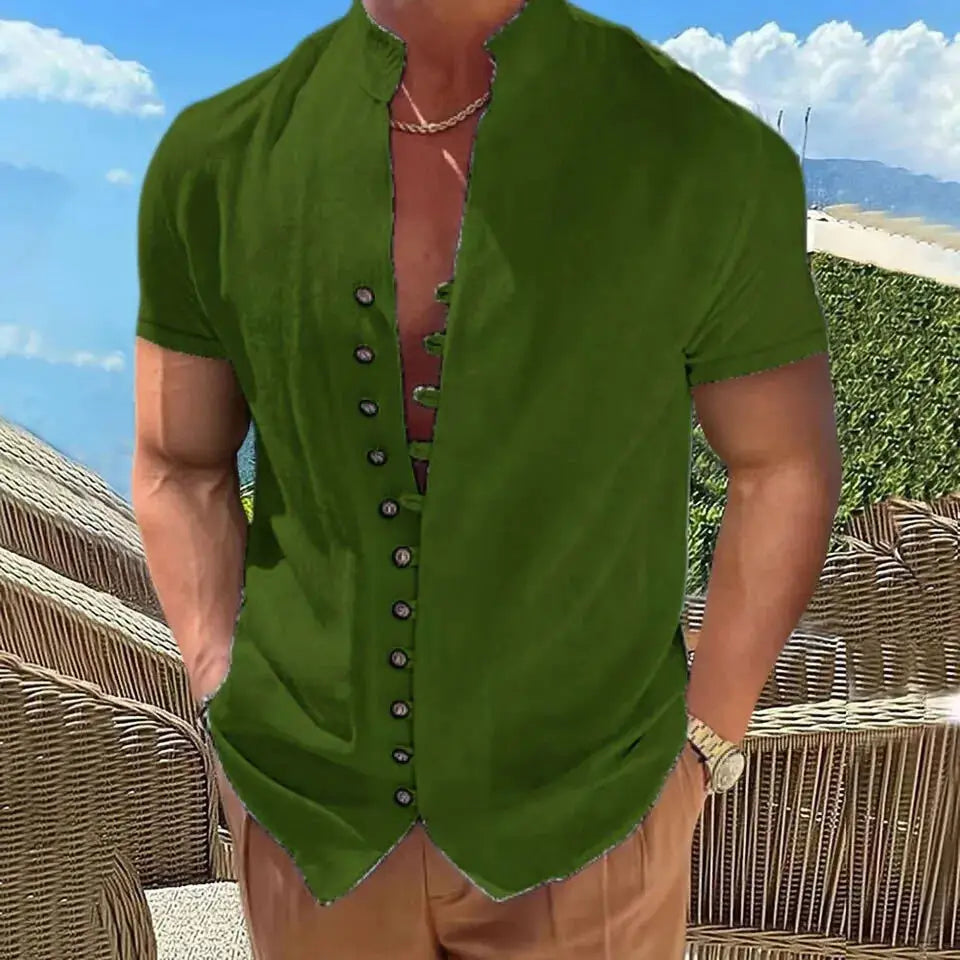 2023 Men's Slim Fit Solid Color Short Sleeve Shirt