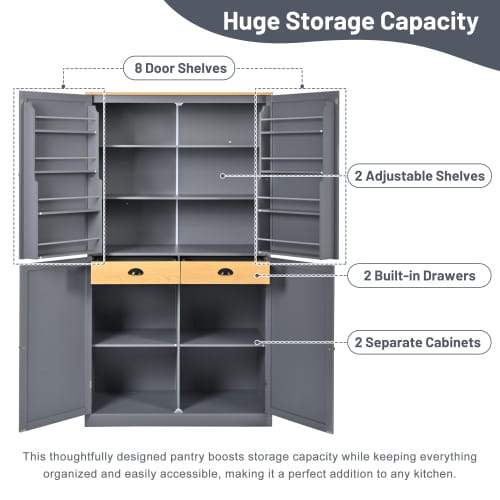 40.2x20x71.3 Inches Tall Freestanding Kitchen Pantry Large Cabinet Storage Cabinet Unavailable Platforms- Welfel