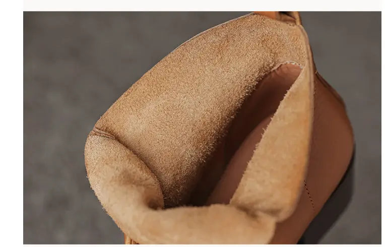 Pointed-toe Lace Chunky Heel Mid Heel Cowhide Martin Boots