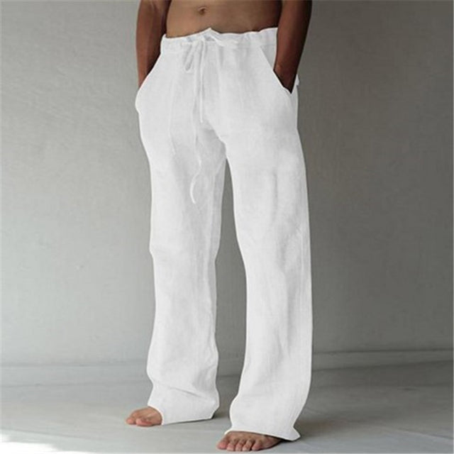 Men's Casual Loose Fit Cotton Linen Drawstring Pants