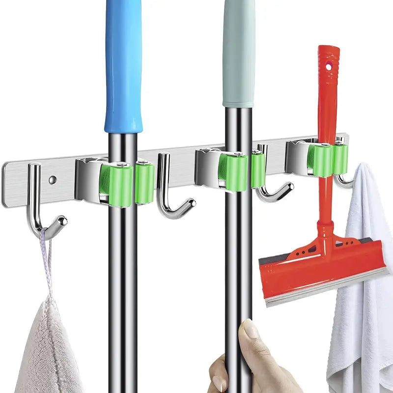 Wall Mounted Heavy Duty Broom and Mop Holder Organizer