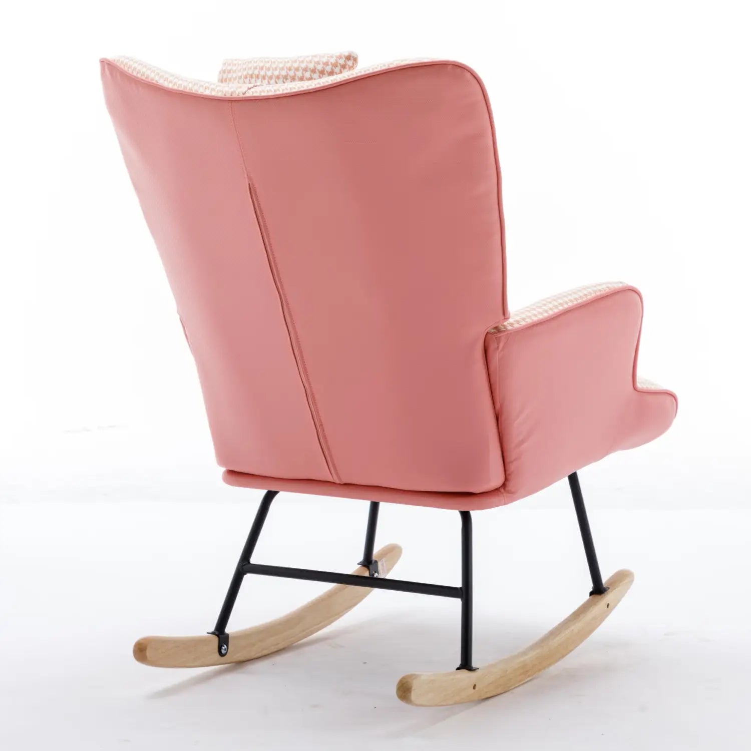 35.5 Inch Rocking Chair Soft Houndstooth Fabric Leather Fabric Rocking Chair For Nursery Comfy Wingback Glider Rocker
