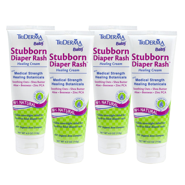 TriDerma MD Baby Stubborn Diaper Rash Healing Cream Healing for Hard-to-Heal Diaper Rash Treat and Prevent Diaper Rash and Seal Out Wetness Non-Greasy Diaper Rash Ointment 4.0 oz each 4 Pack