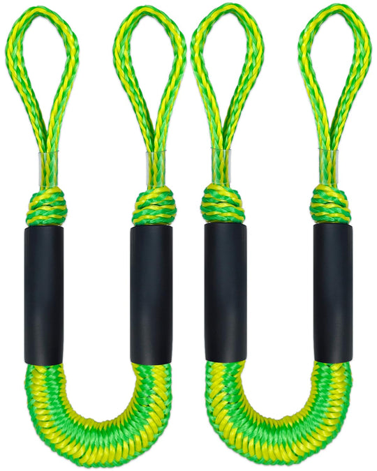 2PCS Dock Lines 3FT Premium Bungee Boat Lines Boat Accessories (Green+Yellow 3Feet)