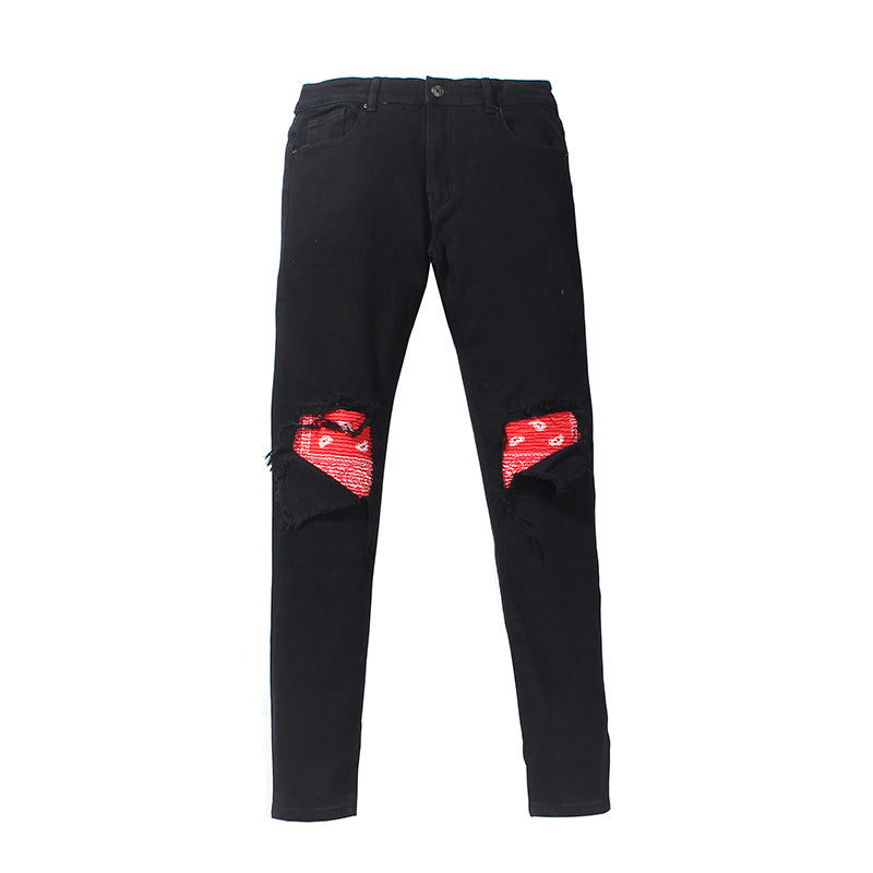 Patchwork Slim Fit Stretch Denim Cat Whisker Jeans