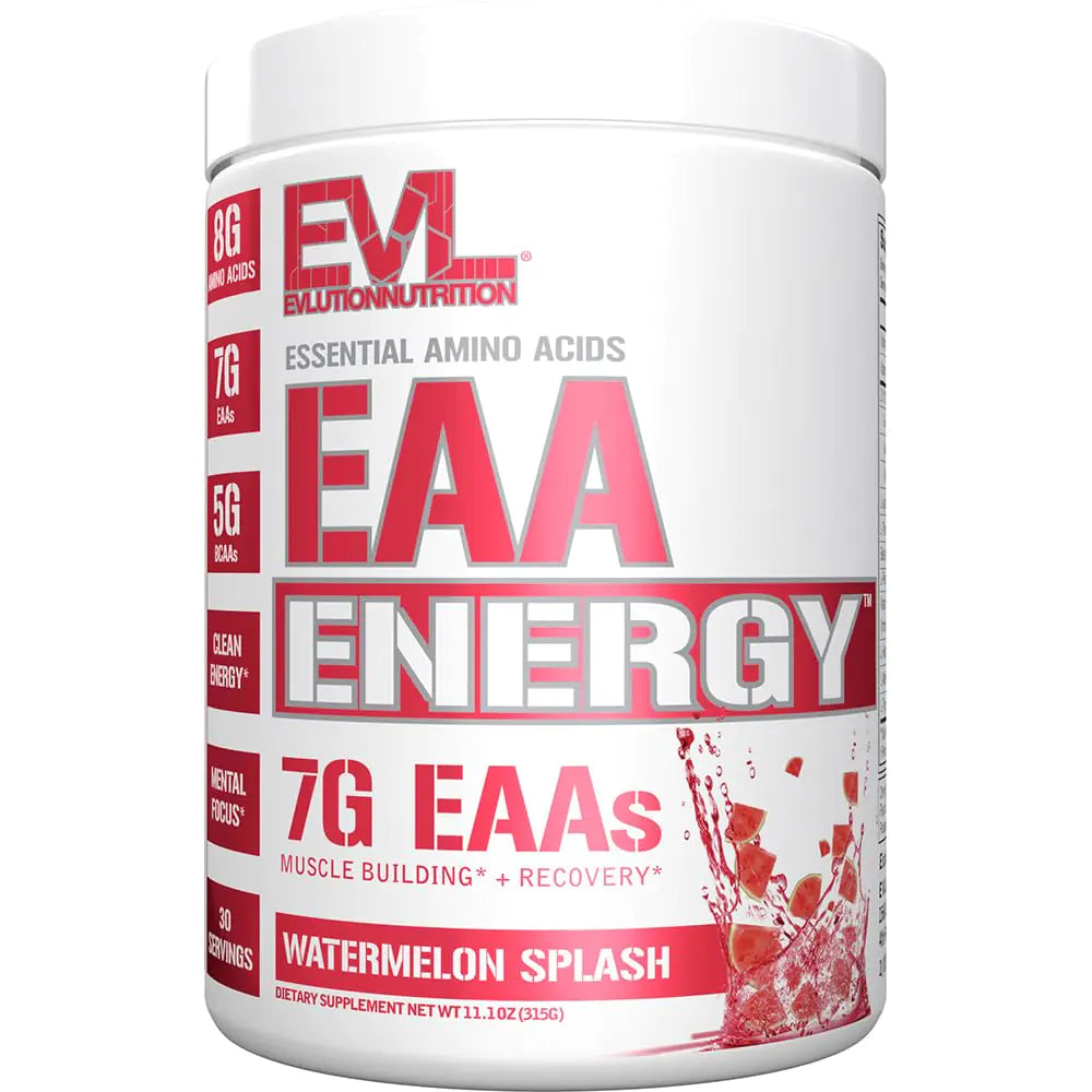 Evlution Nutrition EAA Energy - Pre & Post Workout Powder - Muscle Building & Recovery Supplement - 7g Essential Amino Acids + 5g BCAAs - Clean Energy - With Caffeine - 30 Servings - Watermelon Splash