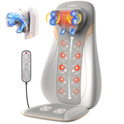 comrelax Shiatsu Neck & Back Massager with Heat 3D Unique V Neck Roller Deep Tissue Kneading Massage Chair Pad for Neck Back & Shoulders Vibration Cushion with Smart Timer PU Leather