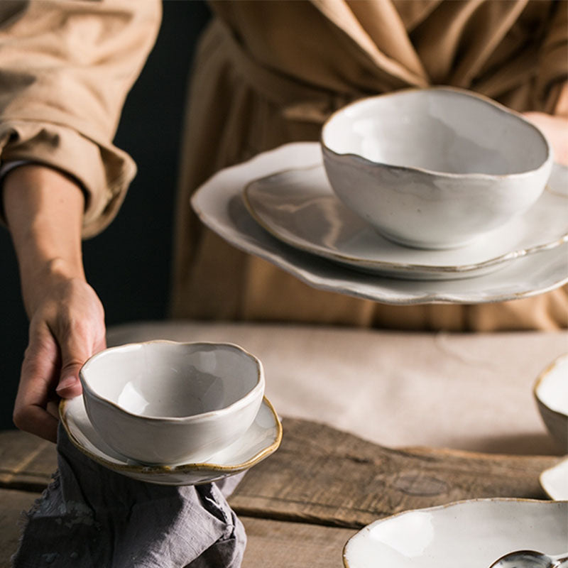 Ceramic Irregular Dinnerware Set with Bowls and Plates