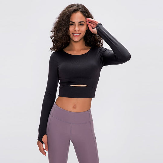Women's Long-Sleeved Yoga Top with Chest Pad