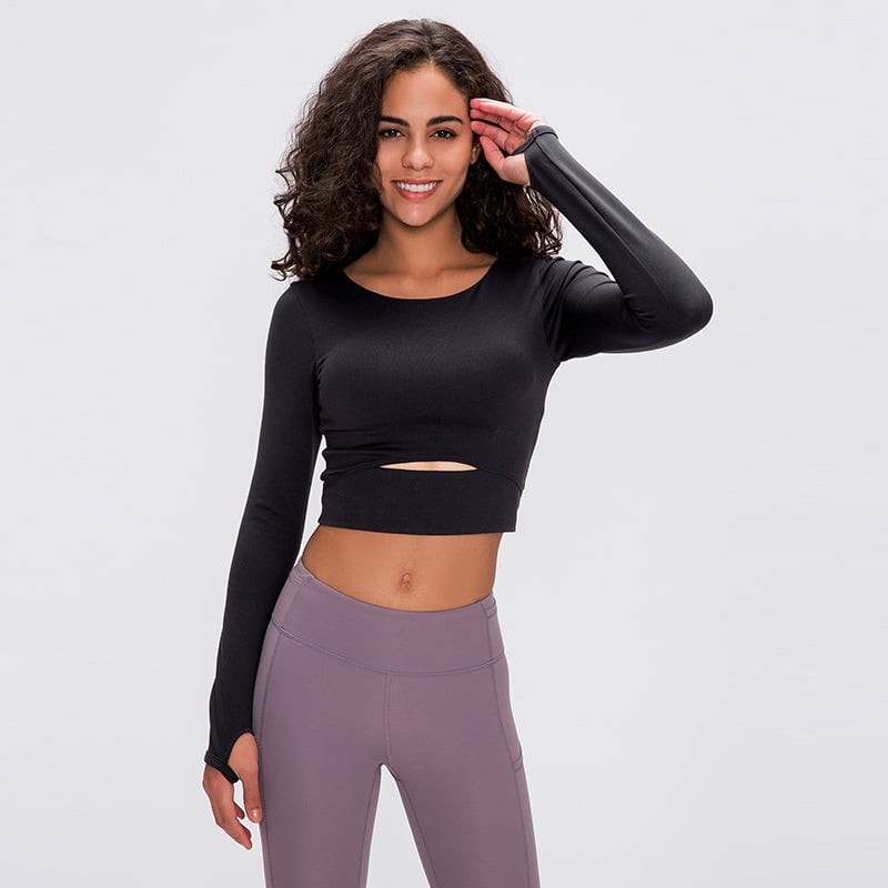 Women's Long-Sleeved Yoga Top with Chest Pad
