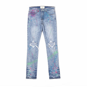 Men's Summer Slim Fit Distressed Paint Splatter Jeans