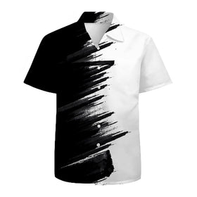 White Black Mens Hawaiian Shirts 3D Graphic Button Down Short Sleeve Tropical Holiday Beach Aloha Shirt