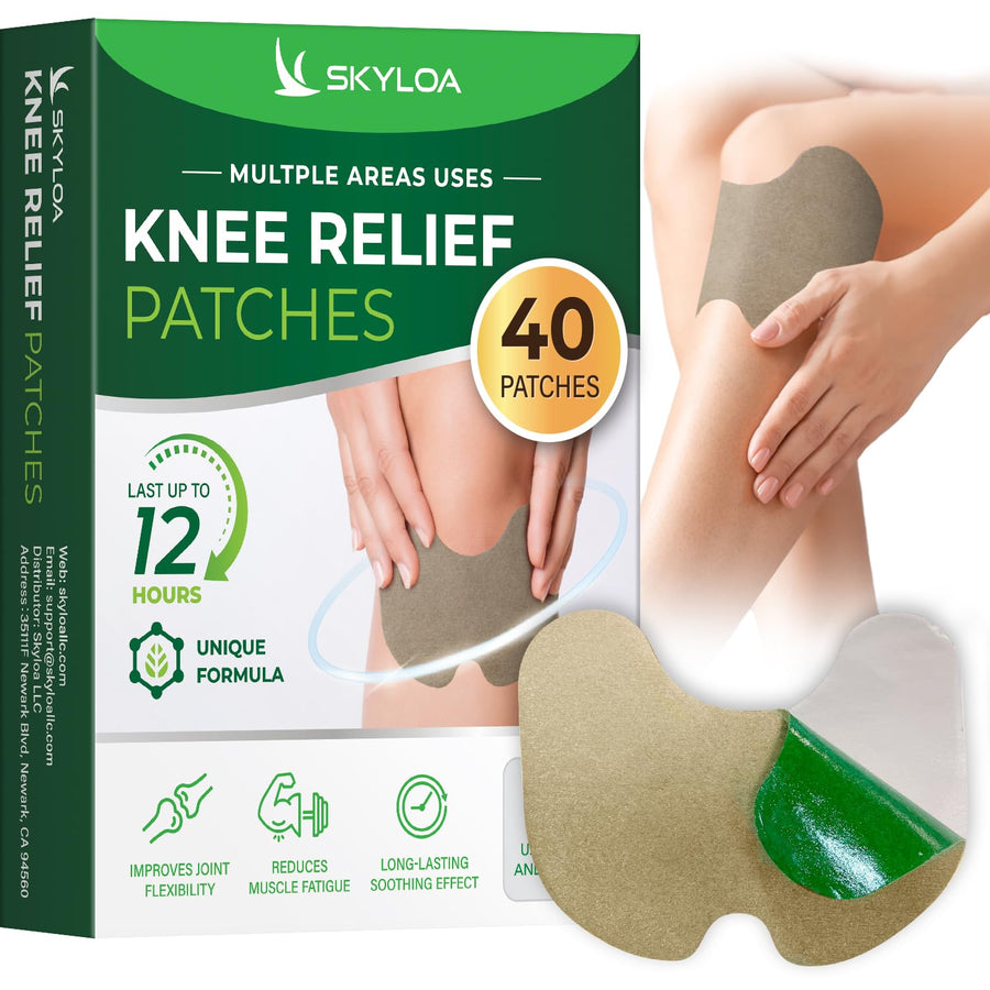 Skyloa Knee Relief Patches Knee Patches Heat Patches for Joint Back Shoulder Neck Herbal Patches for Knee Wormwood Extract Sticker for Knee Long Lasting Relief for Muscle Up to 12 Hrs | 40 Count