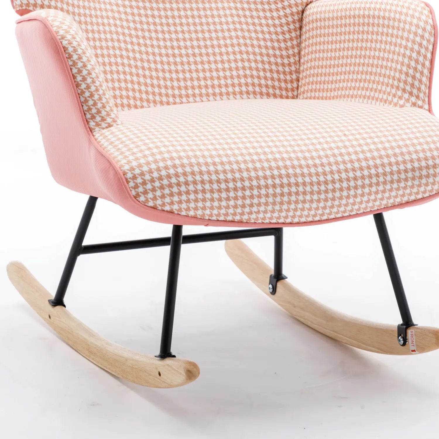 35.5 Inch Rocking Chair Soft Houndstooth Fabric Leather Fabric Rocking Chair For Nursery Comfy Wingback Glider Rocker