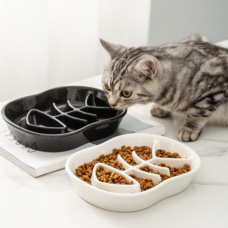 Ceramic Slow Feed Bowl for Cats and Dogs, Anti-Slip