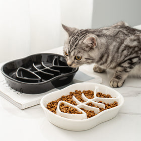 Ceramic Slow Feed Bowl for Cats and Dogs, Anti-Slip