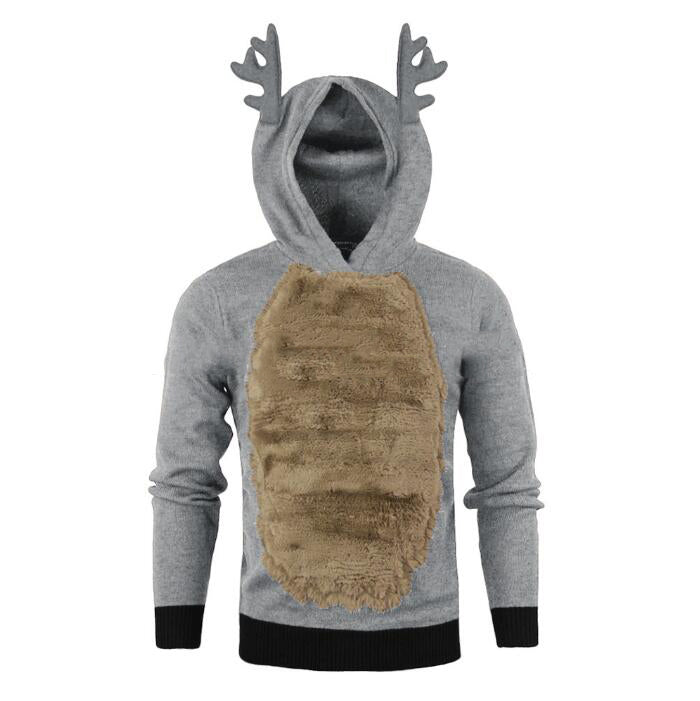 Men's Hooded Fleece Christmas Reindeer Colorblock Sweatshirt