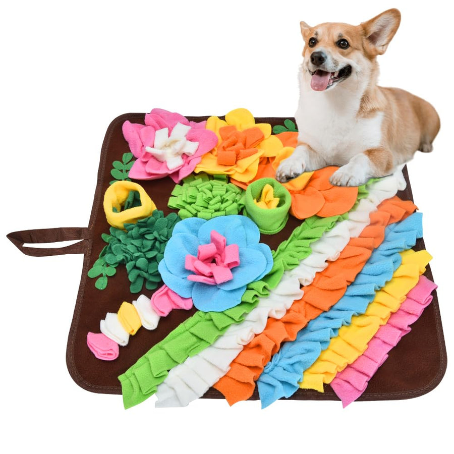Snuffle Mat for Dogs Interactive Sniff Mat Slow Feeding Mat for Small Pets Cats Rabbits to Keep Busy Dog Puzzle Slow Feeder Treat Toy Dog Treat Dispenser for Training and Stress Relief (Brown)