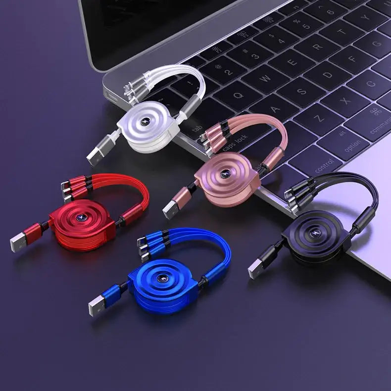 3-in-1 Retractable Fast Charging Data Cable (Type-C & Apple)